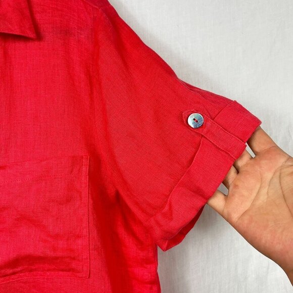 Andrew Marc 100% Linen Short Sleeve Blouse Womens M Lagenlook Beach Mature Pink - Picture 3 of 8